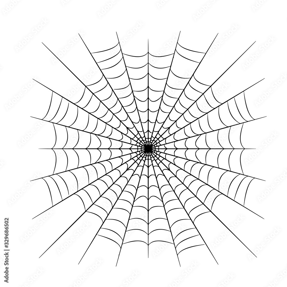Black spider web icon isolated on white background for website flat vector illustration. Transparent back. Widow. Arachnophobia. Phobia concept. Danger symbol. Graphic element. Insect animal.