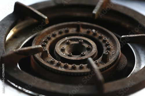 closeup of old gas stove