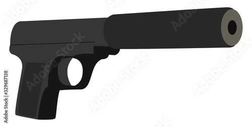 Silenced pistol, illustration, vector on white background.