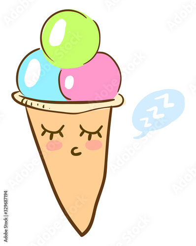 Sleeping ice cream, illustration, vector on white background.