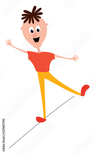 Tightrope walker, illustration, vector on white background.