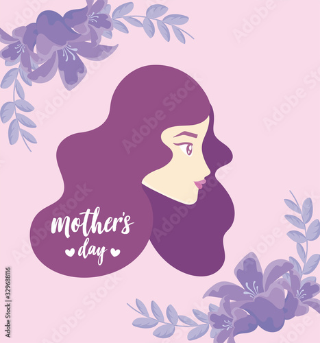 happy mothers day design with woman head and flowers