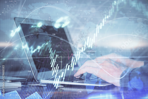 Wallpaper Mural Double exposure of stock market graph with man working on laptop on background. Concept of financial analysis. Torontodigital.ca