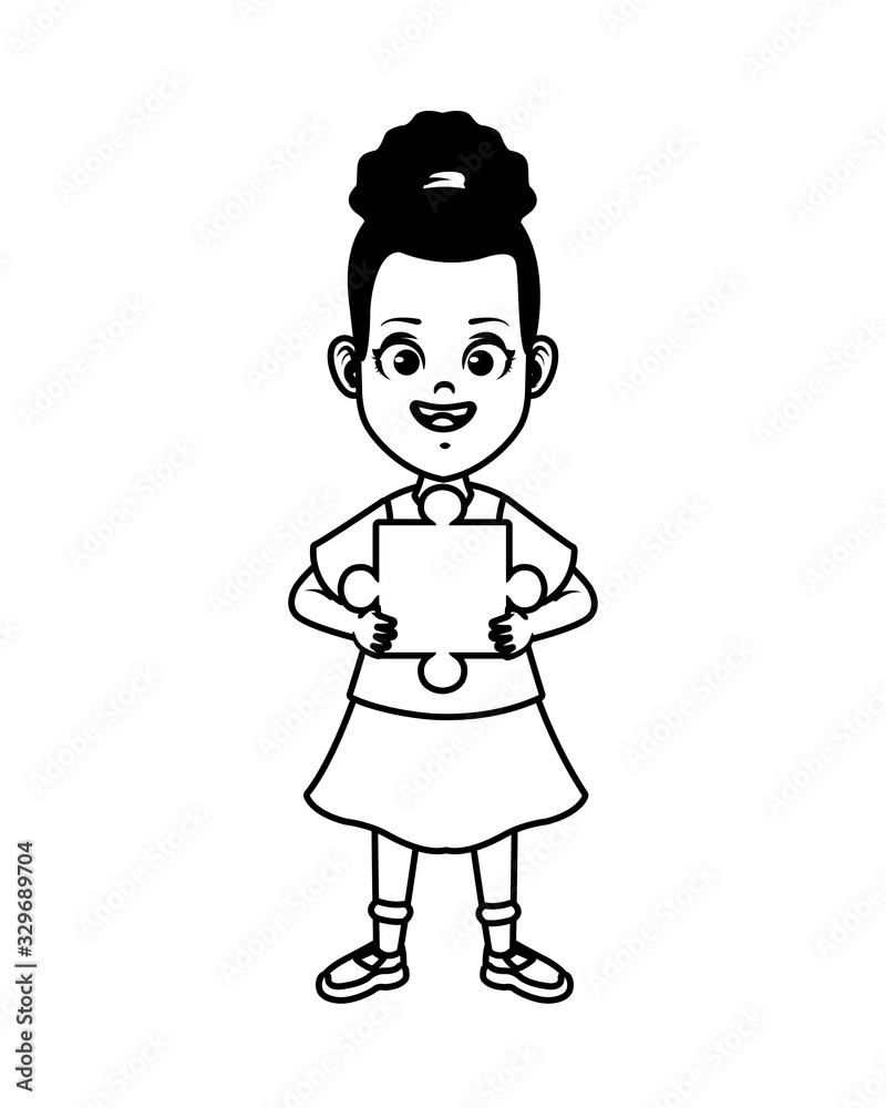 happy little girl with puzzle piece character happy little girl with puzzle piece character