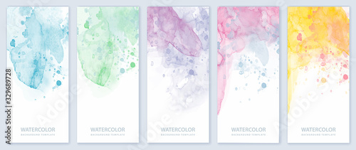 Set of light colorful vertical vector watercolor backgrounds for banner, brochure or flyer