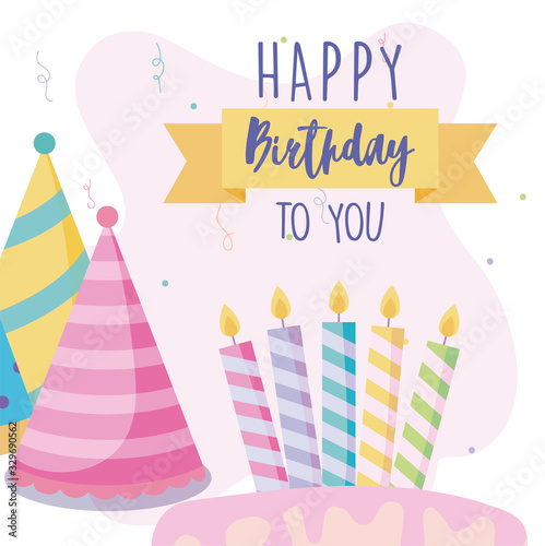 Happy birthday design with party hats and birthday candles