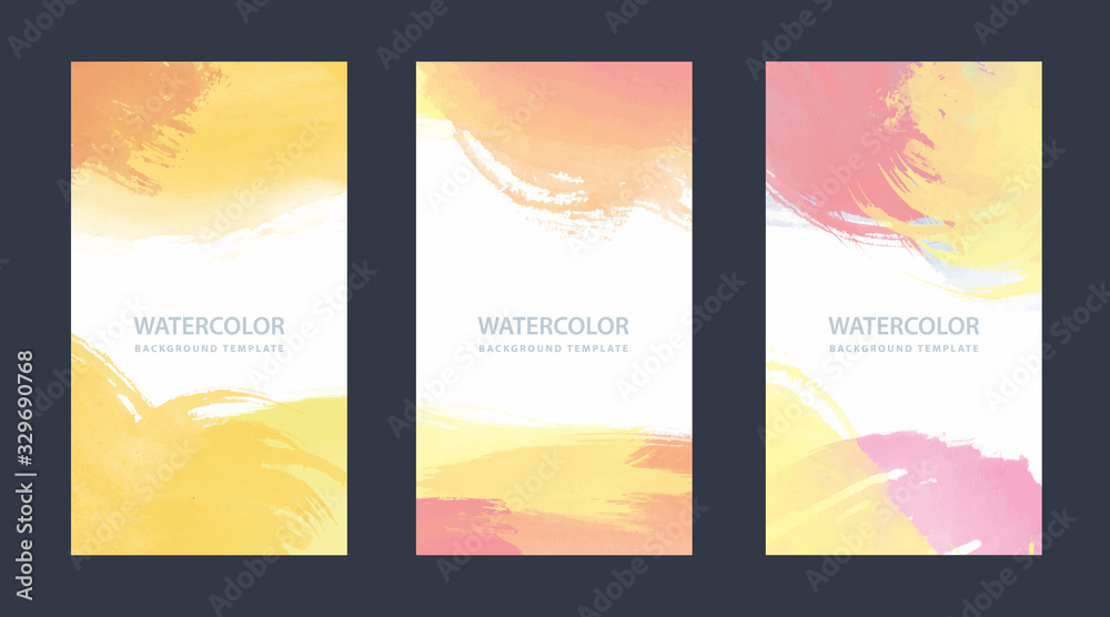 Set of light red yellow vector watercolor background templates for poster, brochure or flyer	