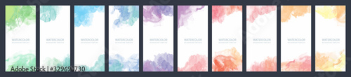 Bundle set of light colorful vector watercolor vertical backgrounds for poster, banner or flyer