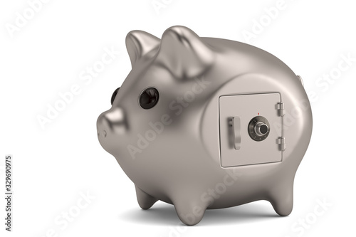 Piggy bank as safe box. Safe savings concept. isolated on white background. 3D illustration.