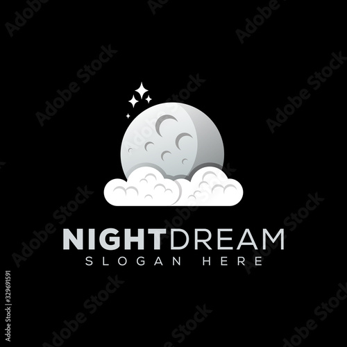 awesome night dream with moon logo design vector template