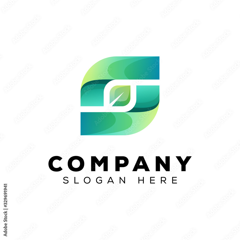 Obraz premium modern leaf square gradient logo, eco box logo design vector template