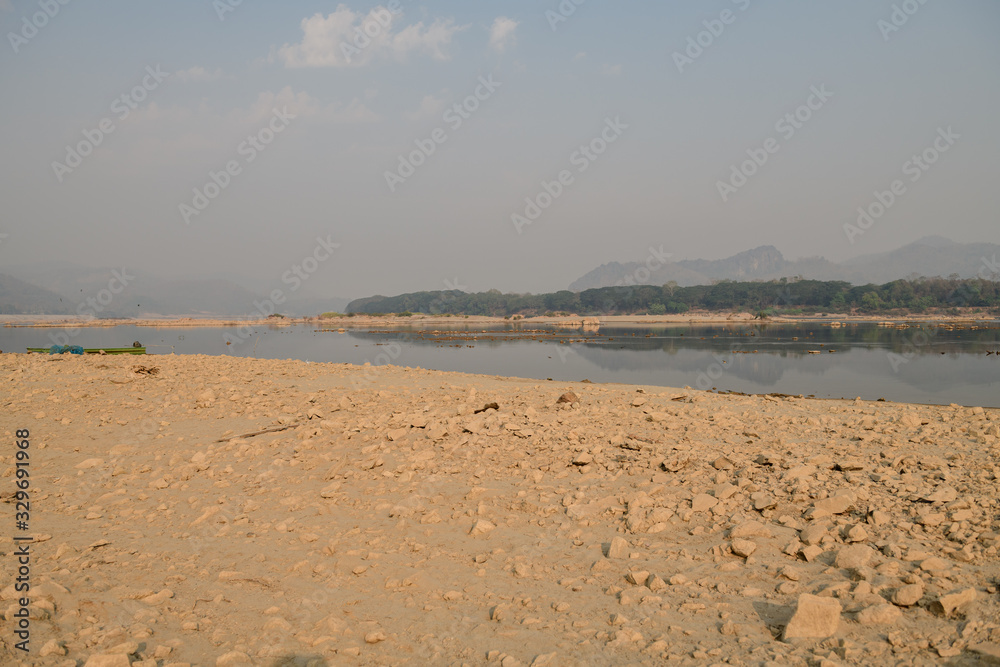 Mekong river Landscape, crisis in low level water, Thailand