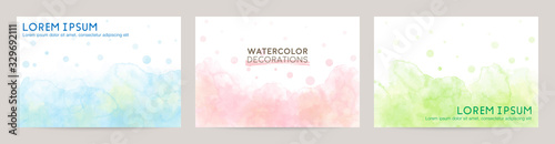 colorful watercolor vector background set: blue, pink, green