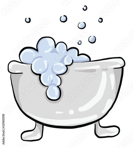 Bath with foam, illustration, vector on white background.