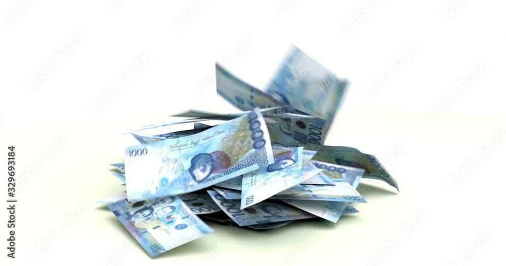 Philippine Piso falling on white background