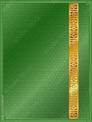 Background Chinese lattice frame in jade green with vertical gold band
