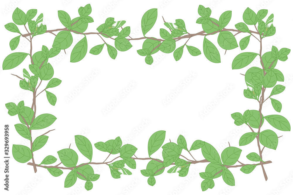 Jungle tropical rectangle horizontal leaf frame with buds and branches in hand drawn style. Soft colors. Great for wedding, birthday, valentine, anniversary, card, father's day, invitation, template
