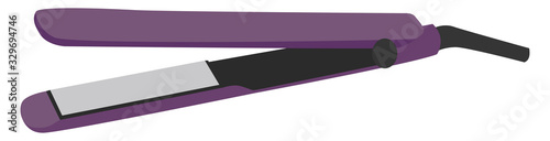 Purple hair straightener, illustration, vector on white background.