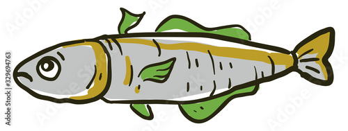Sad hake fish, illustration, vector on white background.