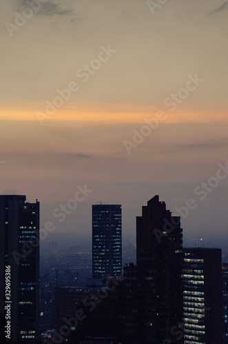 Portrait shot of bogota skyline at sunset