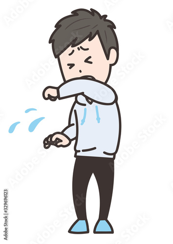 咳を腕で押さえる男性　ポーズ　イラスト