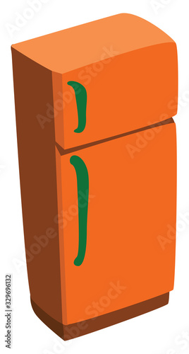Orange refrigerator, illustration, vector on white background.