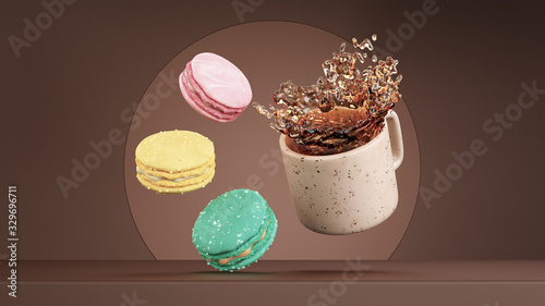 Three Macarons with a Splash of Coffee