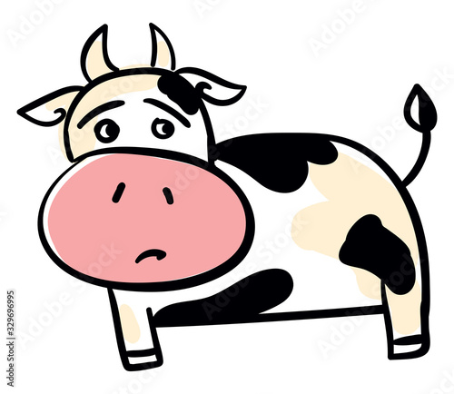 Sad cow, illustration, vector on white background.