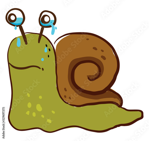 Snail crying, illustration, vector on white background.