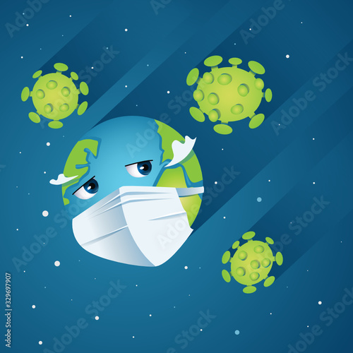 Virus attacks the planet. Illustration in flat cartoon style