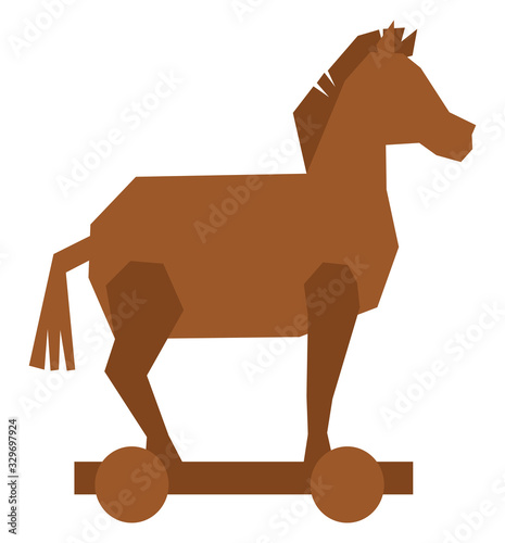 Wooden trojan horse, illustration, vector on white background.