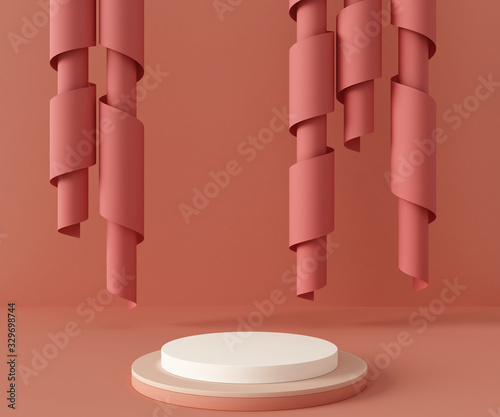 3d rendering podium background mock-up scene. Abstract geometry shape pastel color. Minimal geometric shape. Cosmetic background for product presentation.