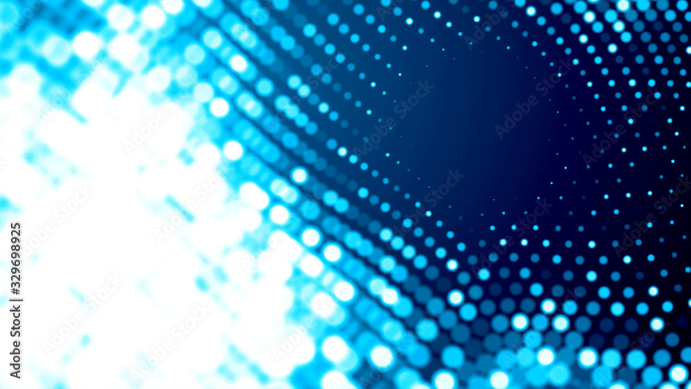 Obraz premium Dot white blue wave light screen gradient texture background. Abstract technology big data digital background. 3d rendering.