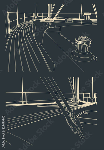 Deck and tackle of a sailing yacht
