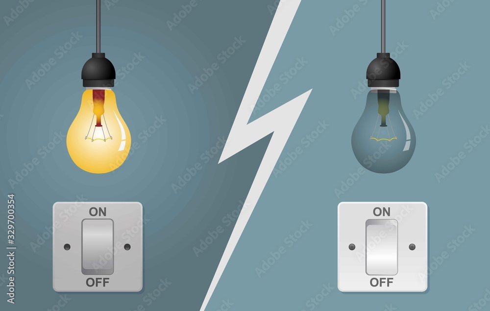 Flat light bulbs turned on and turned off with light switches on. Stock  Vector | Adobe Stock