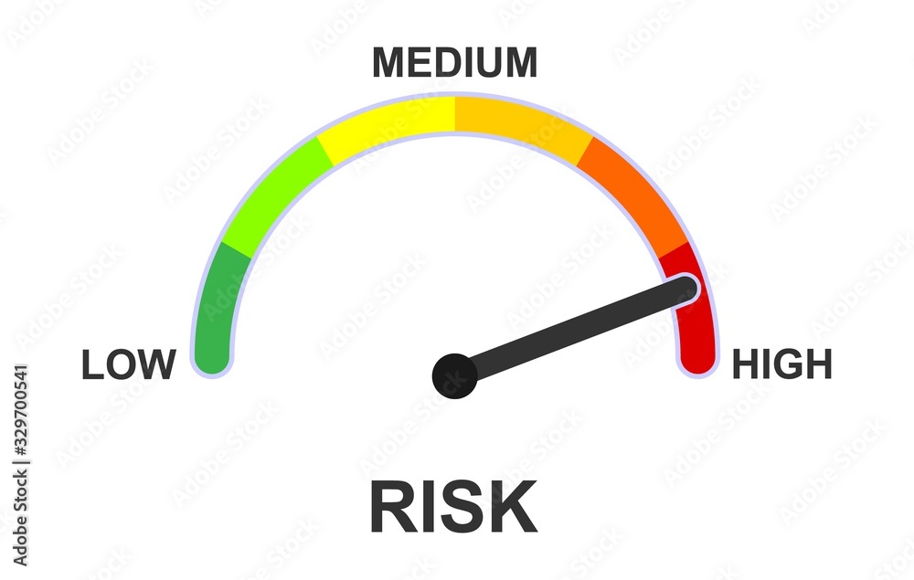 low risk concept, low, medium or high risk on speedometer. vector low risk concept, low, medium or high risk on speedometer. vector