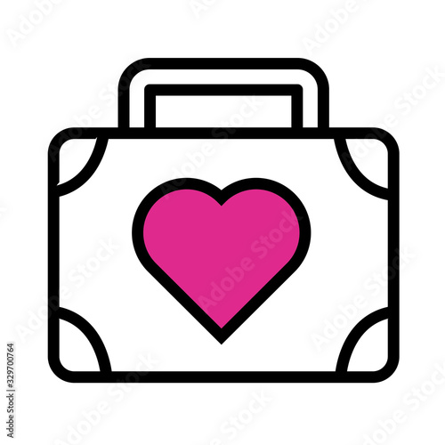 happy valentines day heart in suitcase line style