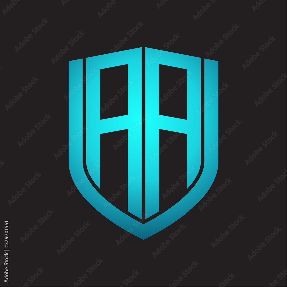 AA Logo monogram with emblem shield design isolated with blue colors on black background AA Logo monogram with emblem shield design isolated with blue colors on black background