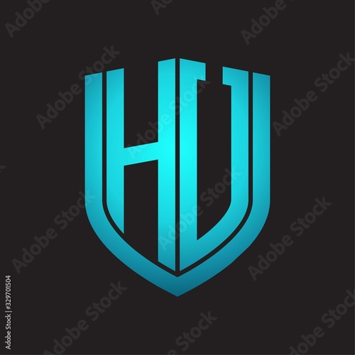 HU Logo monogram with emblem shield design isolated with blue colors on black background photo