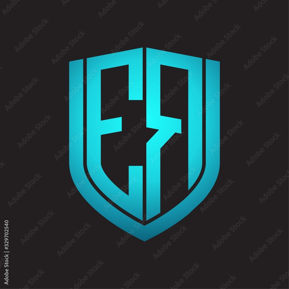 ER Logo monogram with emblem shield design isolated with blue colors on black background