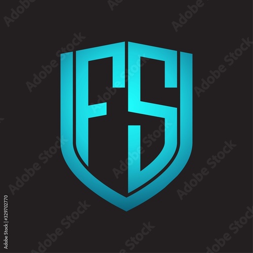 FS Logo monogram with emblem shield design isolated with blue colors on black background