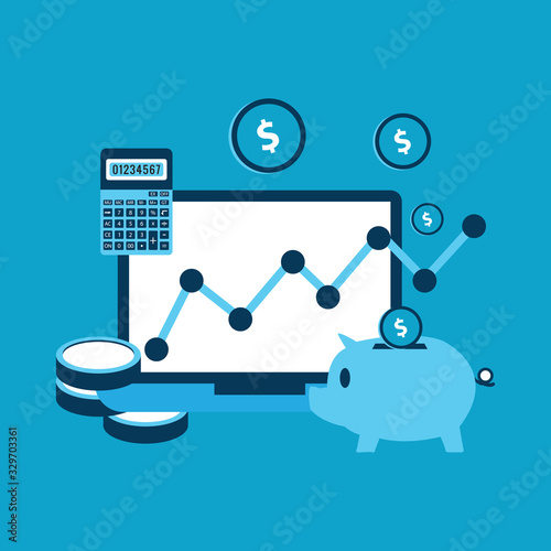 laptop and economic growing graph concept