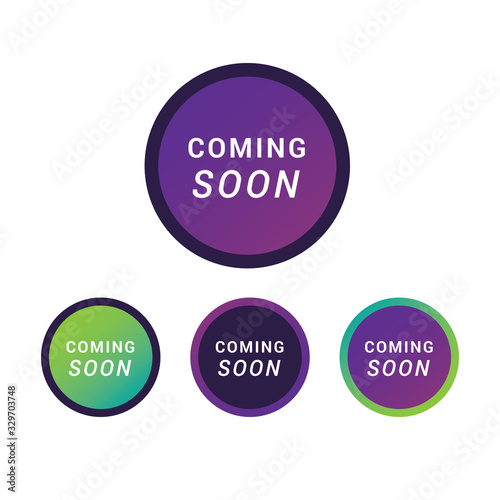 Coming soon sign icon. Promotion announcement symbol. Circle buttons