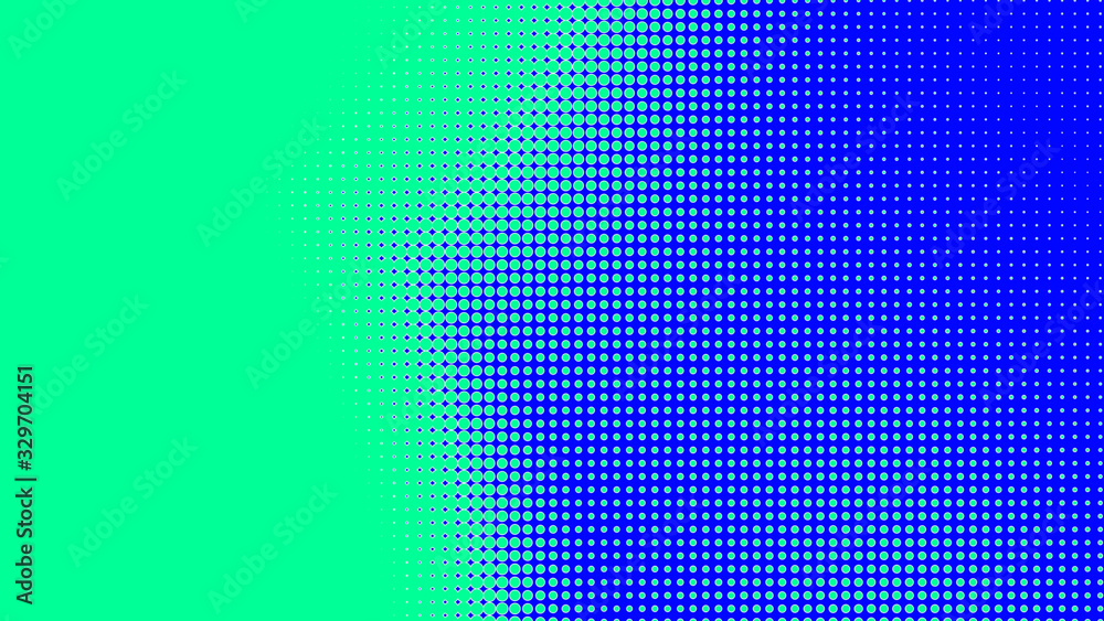 Plakat Dots halftone green blue color pattern gradient texture with technology digital background. Dots pop art comics with summer background.