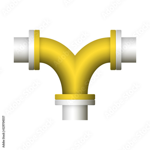 Pipe vector. Connection by flange fitting. For pipeline construction to transport liquid or gas in industry i.e. crude, oil, natural gas. Also water supply infrastructure in plumbing and irrigation.