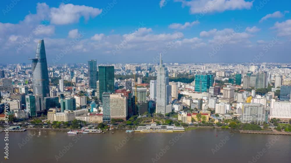 Aerial Hyper lapse Ho Chi MInh City in the morning
