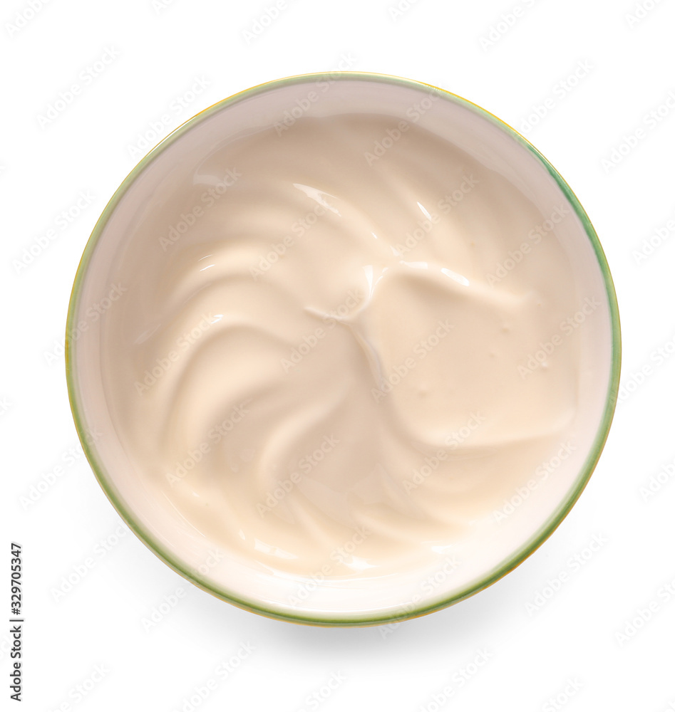 Bowl with tasty yogurt on white background Bowl with tasty yogurt on white background