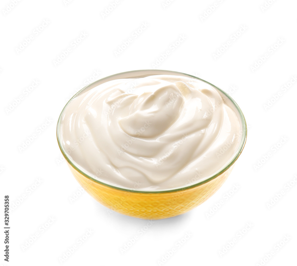 Bowl with tasty yogurt on white background Bowl with tasty yogurt on white background