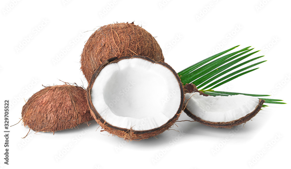 Tasty coconuts on white background Tasty coconuts on white background