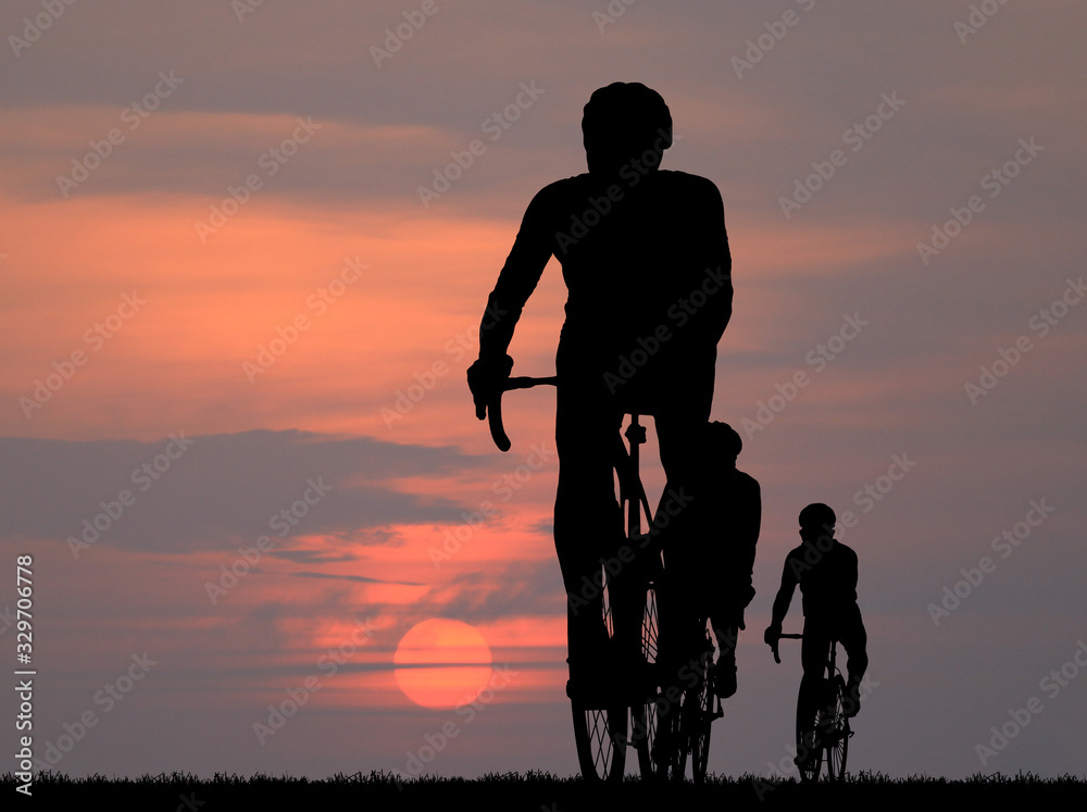 Silhouette  Cycling  on blurry sunrise  sky   background